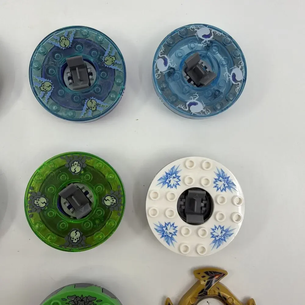 Lot of 7 LEGO Ninjago Spinners w/ 3 Character Toppers Spinjitzu Accessories